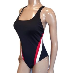 SPEEDO Endurance Sporty Striped One Piece Swim Suit Racerback Scoop Athletic